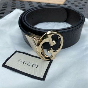 GUCCI Interlocked GG Belt, Black/Gold. Size 95/38